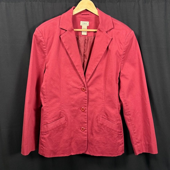 L.L. Bean Jackets & Blazers - LL Bean Womens 14 Petite 3 Button Cotton Twill Canvas Blazer Jacket Pink Stretch
